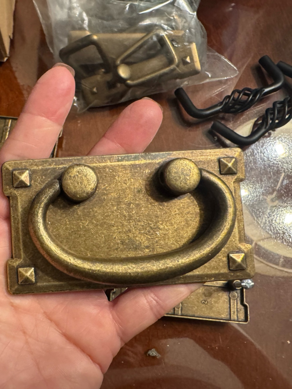 Set 5 Antique Brass Drawer Pull Handle - Rectangular Bail Pull mission 3” c to c